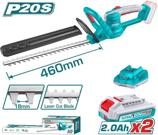 Total THTLI204612E Акумулаторна Ножица за Жив Плет 20V 2x2Ah с Дължина на Острието 46cm