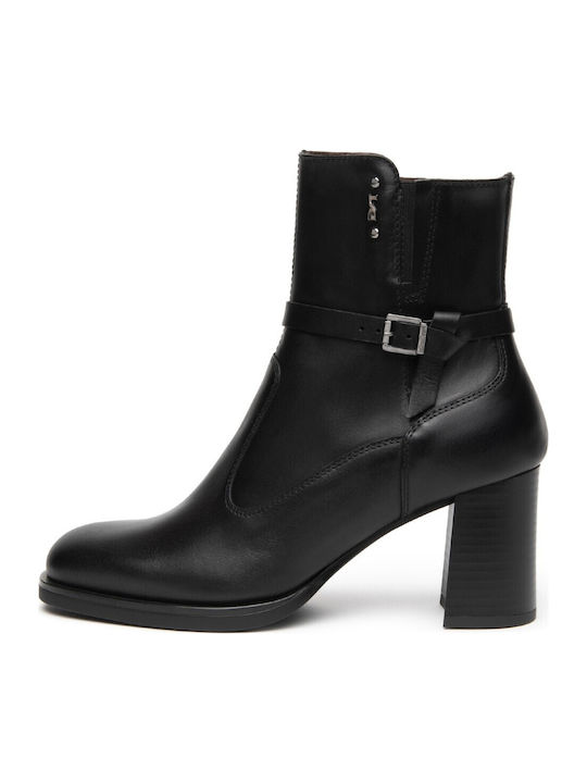 Leder Damen Stiefeletten Schwarz