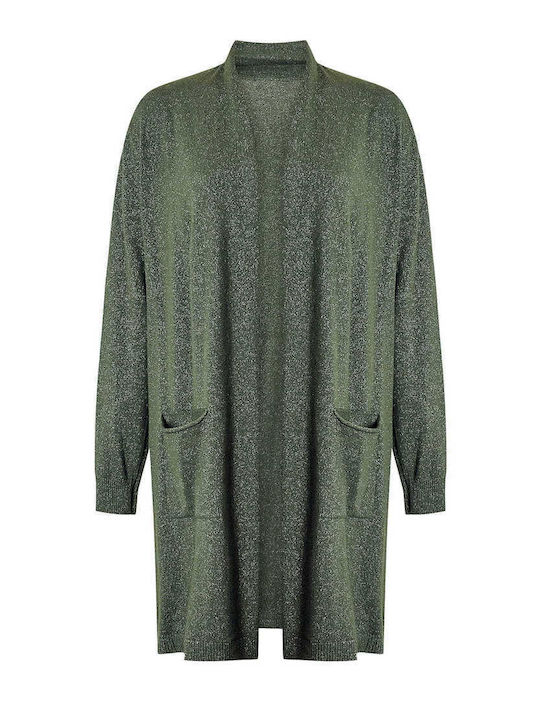 Celestino Women's Long Metallic Khaki Cardigan