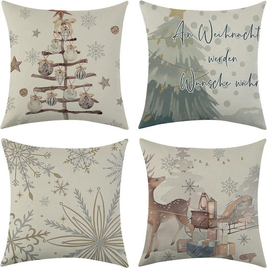 Dekorative Weihnachtsbaum-Kissenbezüge 4 Stück Weiß 40 × 40 cm Dekorative Weihnachtsbaum-Kissenbezüge 4 Stück Weiß 40 × 40 cm