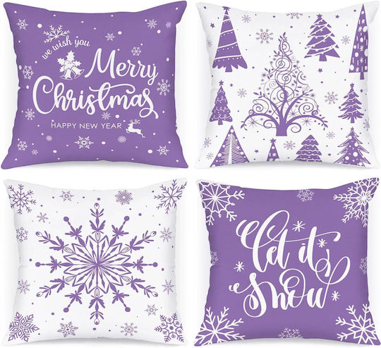Nikcorp Lanpn Decorative Christmas Pillowcases 4 Pieces 40x40 Cm Purple