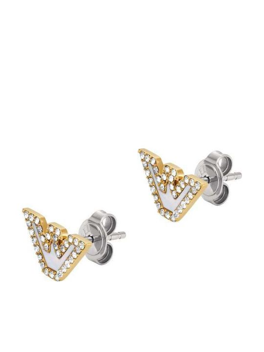 Emporio Armani Cercei Stud Sentimental Logo din Oțel Inoxidabil Aurii cu Sidef și Cristale Egs3018710 Emporio Armani Cercei Stud Sentimental Logo din Oțel Inoxidabil Aurii cu Sidef și Cristale Egs3018710