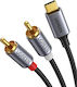 Ugreen Usb-c To 2 Rca Audio Cable 1.5m Type-c To 2 Rca Stereo Hi-fi Adapter Dac Chip Gold-plated Connectors Braided Textile Jacket Phone Laptop Amplifier Speakers Receiver