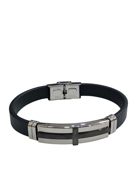 Kalliopi Silver Men's Stainless Steel Bracelet with Cross Design 22cm