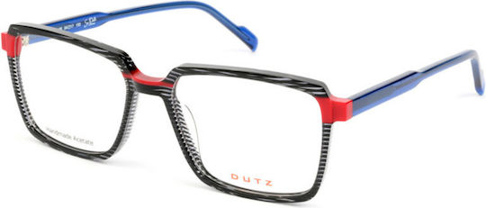 Dutz Dz2349-95 Herrenbrille Schwarz-Weißer Kunststoffrahmen mit Rot-Blauen Details