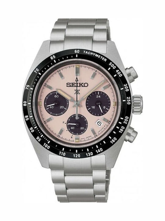 Speedtimer Мъжки Часовник 39mm Хронограф със Слънчев Механизъм и Сребриста Стоманена Верижка