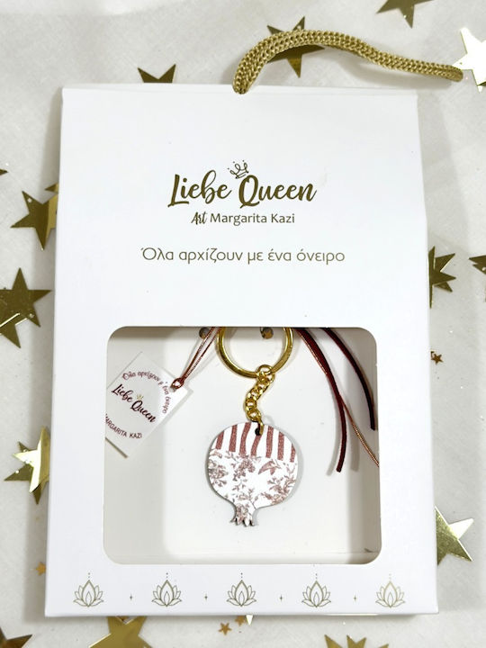 Pomegranate Charm Keychain Red Ribbons Roses