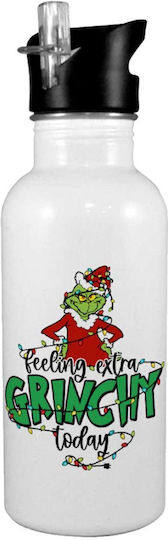 Grinch Feeling Extra Grinchy Today Stainless Steel Kids Water Bottle with Straw White 600ml