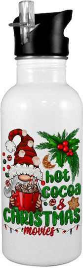 Hot Cocoa And Christmas Movies Stainless Steel Kids Water Bottle with Straw White 600ml
