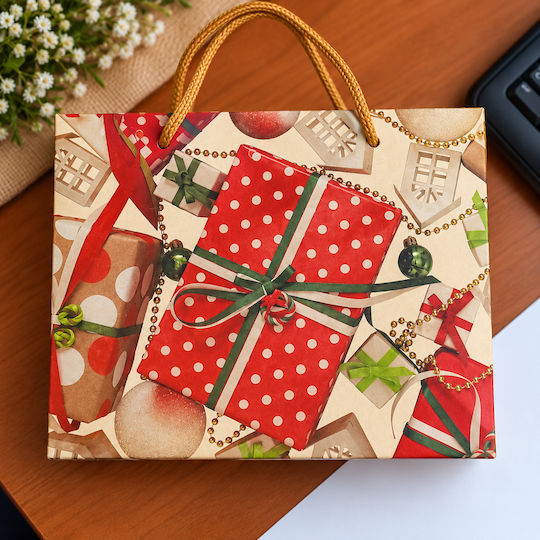 Beige Paper Christmas Gift Bag 25x9.5x19.5cm