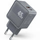 WK GaN Charger Without Cable with USB-A Port and USB-C Port 45W Grey (WP-U103)
