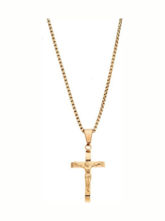 Senza Men's Cross with Crucifix in Gold-Plated Steel Without Chain