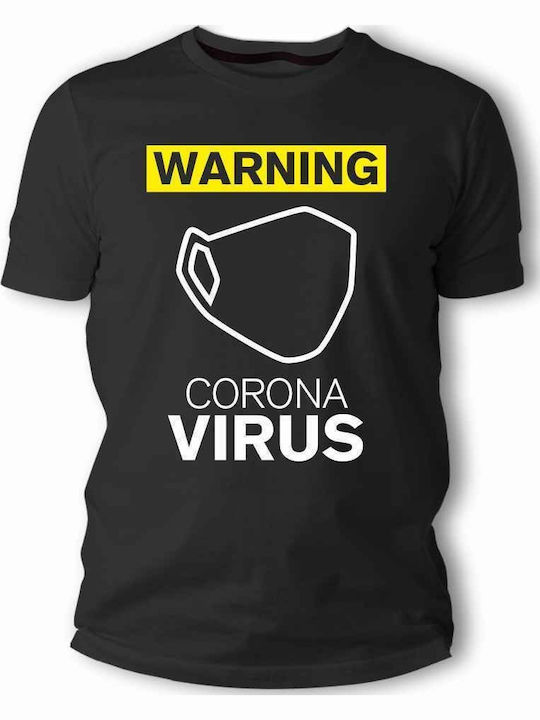 Tstudio Warning Corona Virus Маска T-shirt Черен