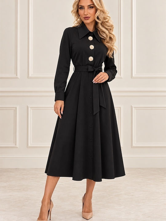 Midi-Hemdkleid langärmelig Black