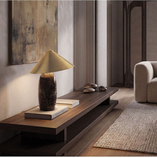 Zambelis Lights Diko Table Lamp for E27 Socket with Gold Shade and Brown Base