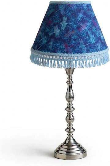 Oxygen Blue Dragonfly Table Lamp for E27 Socket with Blue Shade and Silver Base