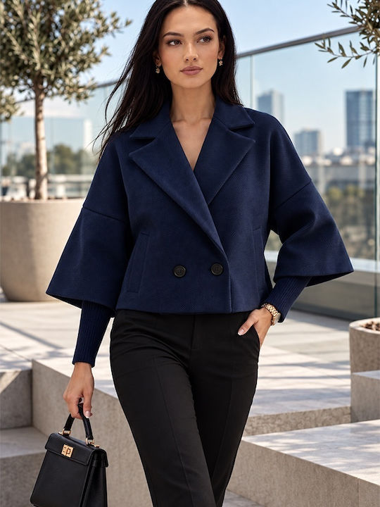 Γυναικείο Παλτό Navy Blue με Κουμπιά