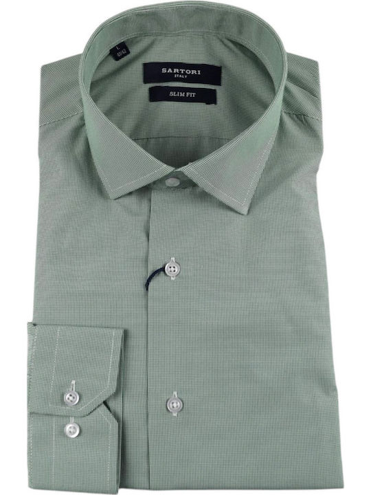 Long Sleeve Checked Green Shirt
