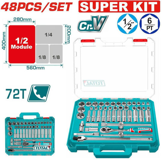 Total Ratchet and Socket Set 1\2" 48 Pieces