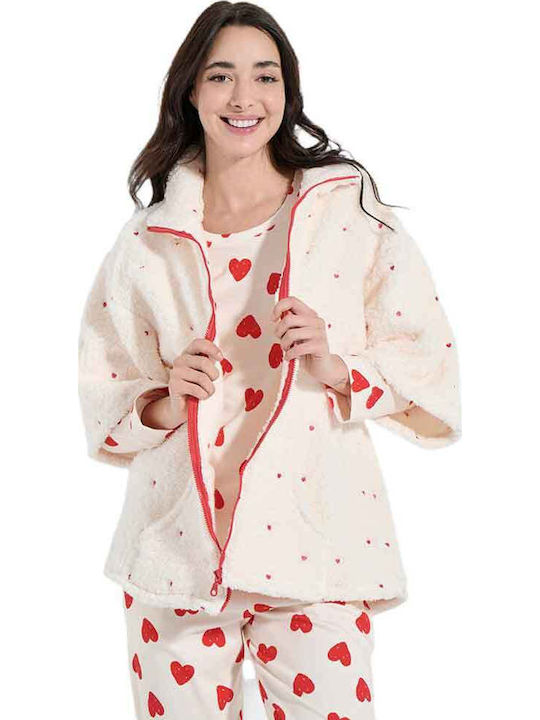 Jeannette Lingerie Winterlicher Damen Morgenmantel in Elfenbein