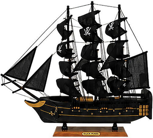 Дървен Традиционен Кораб 50 X 10 X 46 H Cm Черен Златен Пиратски