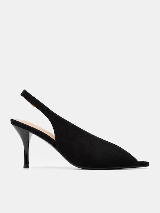 Luigi Black Suede Pointed Toe Pumps with High Heel