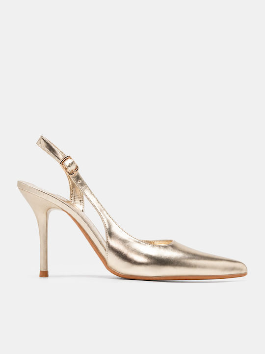 Luigi Pointed Toe Heels with High Heel in Gold