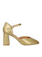 Pointed-Toe Pumps with Strap & High Heel in Gold