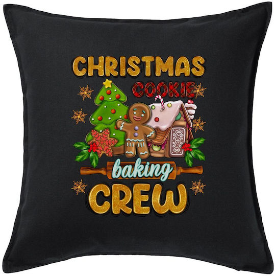 Christmas Cookie Baking Crew Black Sofa Pillow 100% Cotton Filling Included 50x50cm