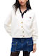Long Women's Knitted Cardigan with Buttons Ecru