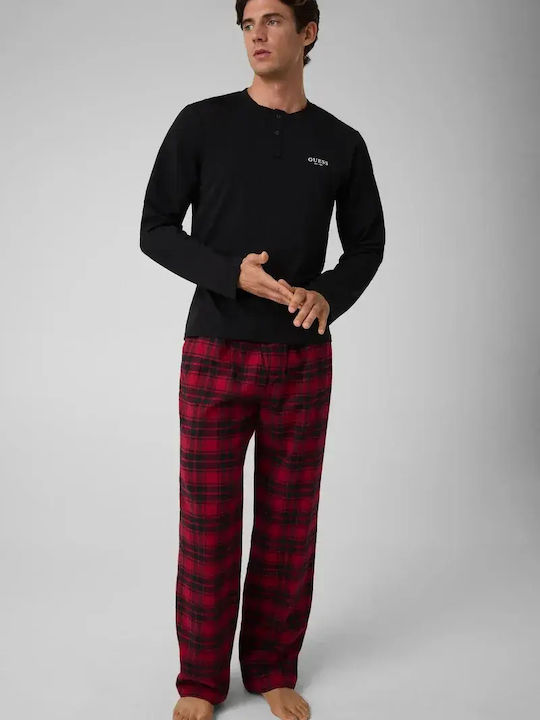 Guess Winterlicher Karierter Herrenpyjama Schwarz