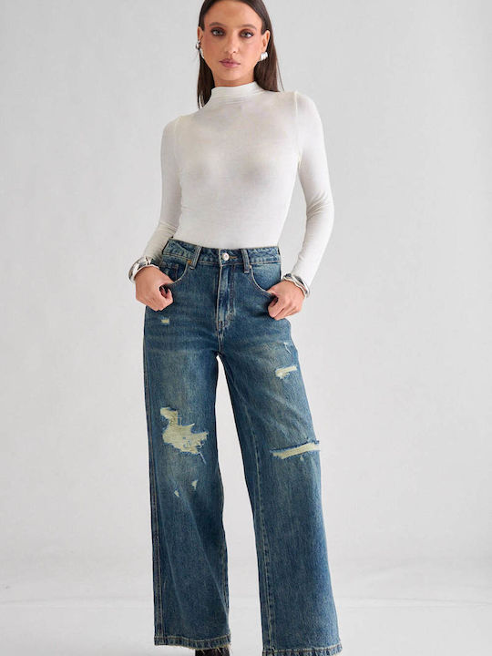 Women's Ripped Jeans in a Wide Leg Style