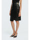 Leather High-Waisted Midi Wrap Skirt Black