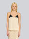 Francine Women's Cropped Satin Top with Straps & Zipper Beige