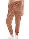 Women's Fabric Trousers with Elastic Waist in Slim Fit Camel