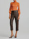 Women's High-Rise Leather Trousers in a Baggy Fit Brown