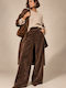 Women's Corduroy Trousers with Elastic Waist in Loose Fit Brown