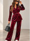 Дамски Бордо Комплект с Панталон със Свободна Кройка