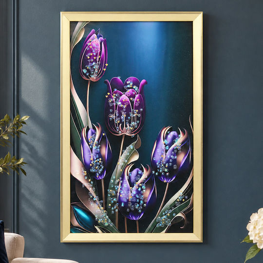 Wooden Wall Picture 30x50 cm with Gold Frame and Embossed Strass Keskor 23050-43