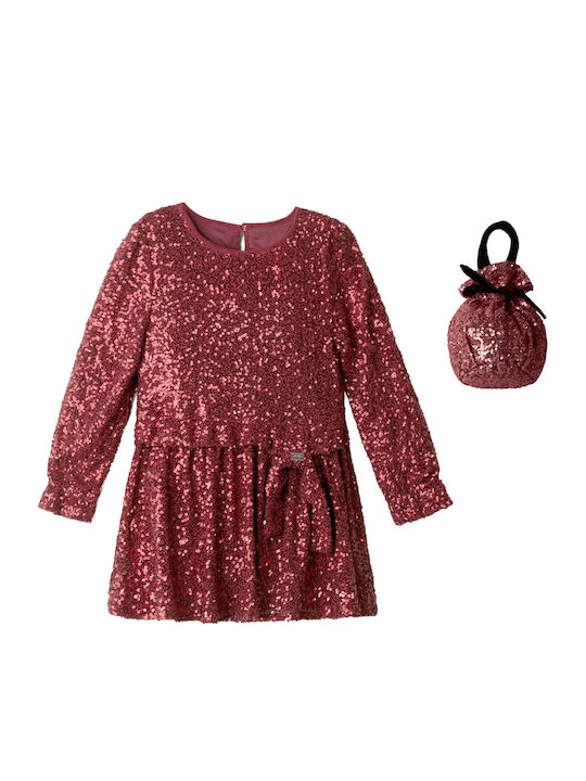 Evita Girls’ Long Sleeve Dress with Red Sequins