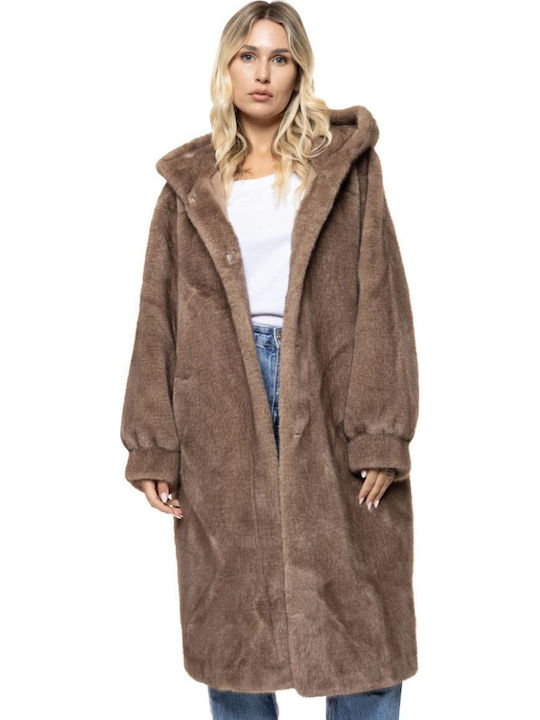 Biston Langer Damenpelz Beige