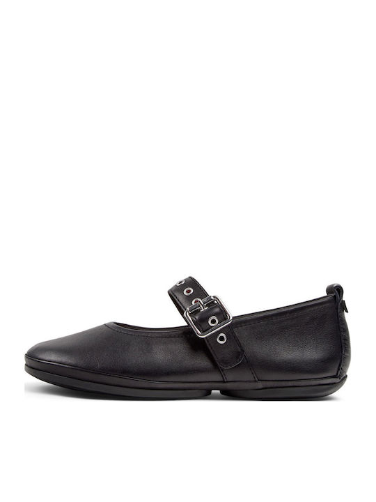 Right Nina Anatomische Damen-Lederballerinas mit Riemchenverschluss Schwarz