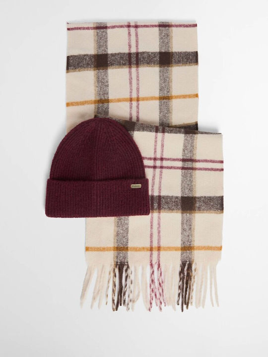 Barbour Women Beanie & Scarf Olivia Gift Set Εκρου Καφε Μπορντω Lgs0107-tn92