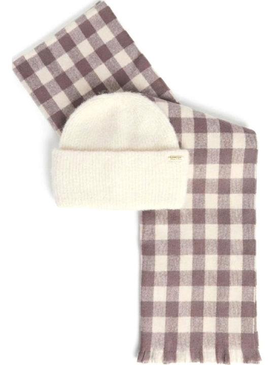 Barbour International Women Beanie & Scarf Kemora Set Ecru Purple Lgs0104-cr31