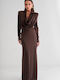 Maxi Dress with Dark Brown Drape