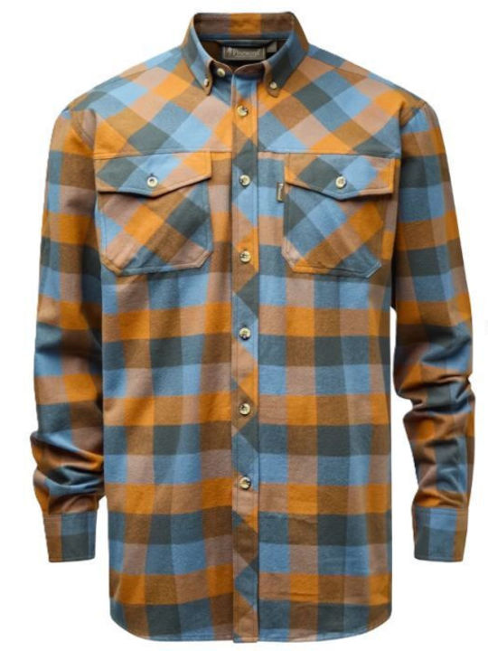 Long Sleeve Flannel Overshirt in Regular Fit Fudge/Blue