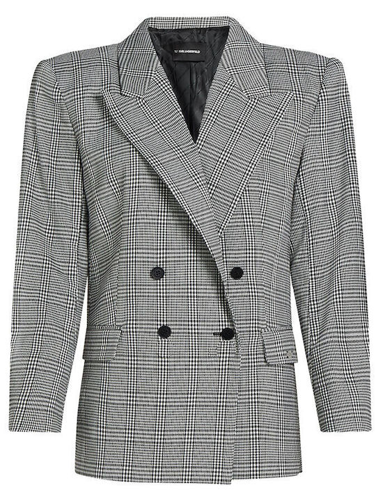 Karl Lagerfeld Damen-Doppelreihiger Blazer Schwarz-Weiß Karl Lagerfeld Damen-Doppelreihiger Blazer Schwarz-Weiß