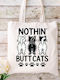 Ecru Fabric Tote Bag Cat Design Ml-15 Dimensions 38x40cm With Handles 38x70cm