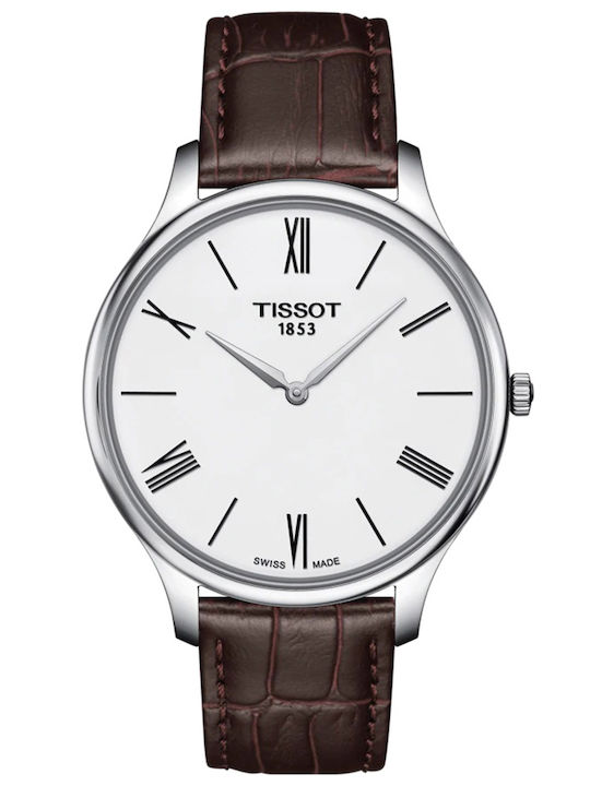 T-classic Tradition Ανδρικό Ρολόι Μπαταρίας με Καφέ Δερμάτινο Λουράκι