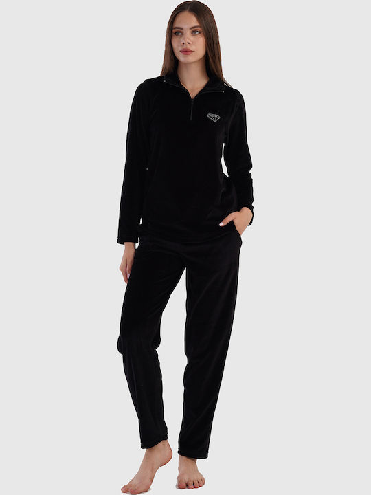 Vienetta Secret Winter Women's Cotton Pyjama Set Black